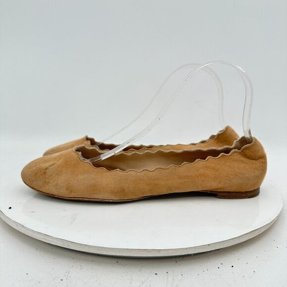 Chloe Scalloped Women Size EU 38 US 8 Brown Leather Slip On Ballet Flat Shoes - Picture 2 of 11